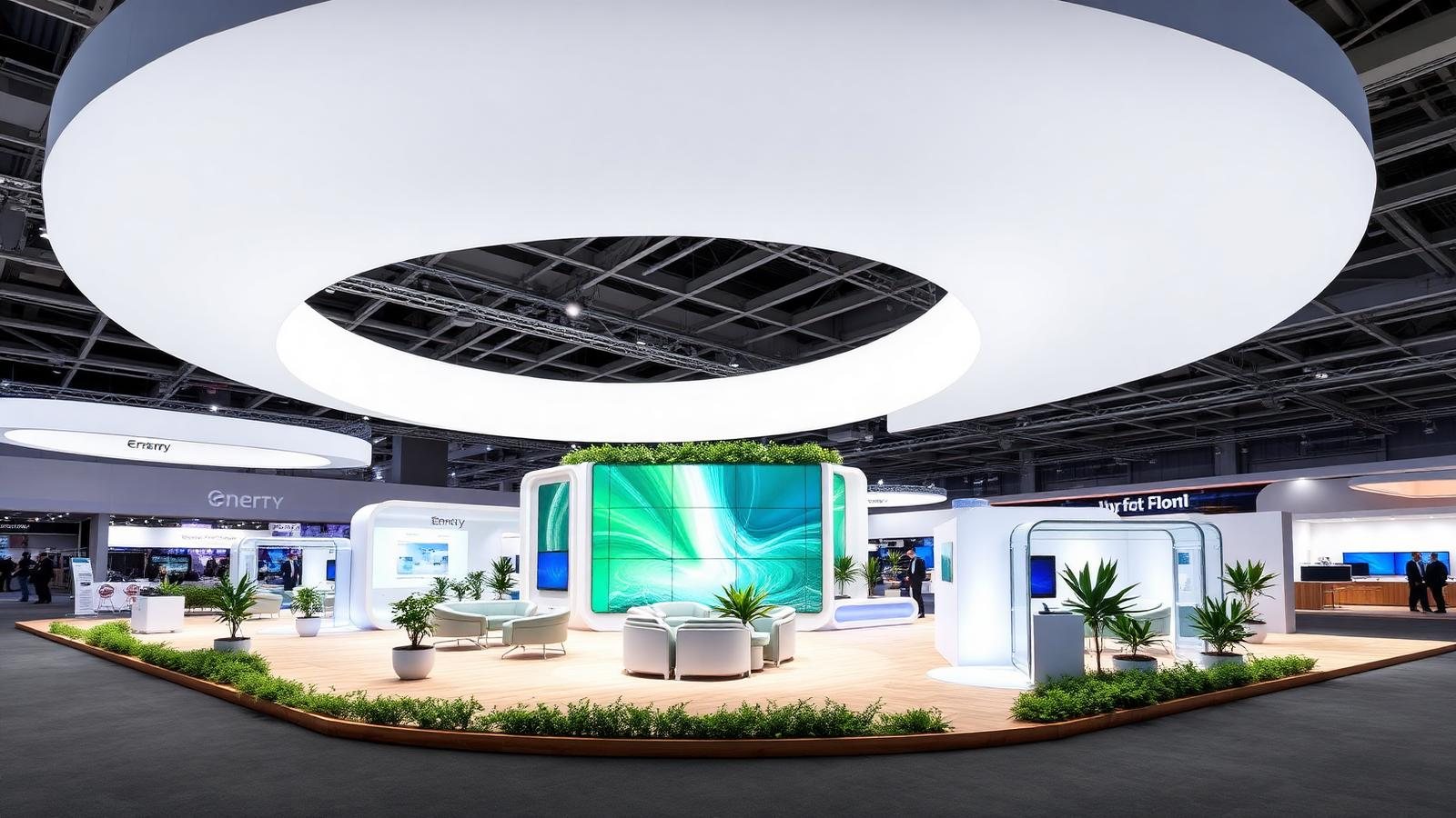 Stand ilha de grande dimensão com anel de iluminação