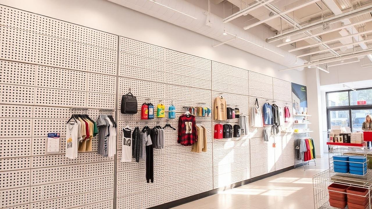 Painéis perfurados, sistemas de carris e displays magnéticos — FACIM Moçambique